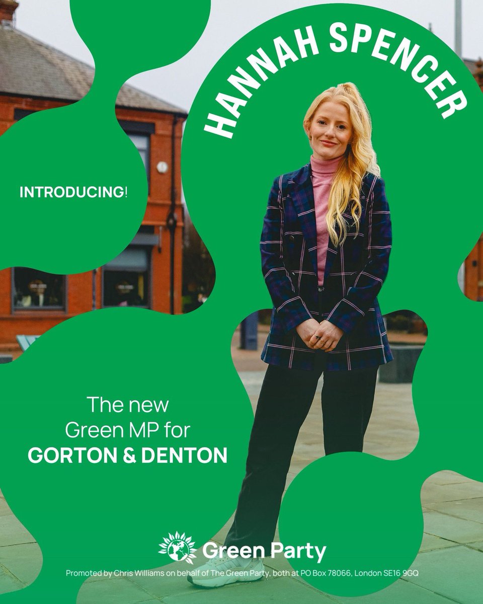 A special Congratulations to <a href="/ZackPolanski/">Zack Polanski</a> who leads his Green Party to their 1st Parliamentary By-election after less than 6 months as Party leader. A victory that has sent shockwaves across the entire British Political Establishment. 👊🎉💚🎉🌳🎉🍀
#GortonandDentonByElection