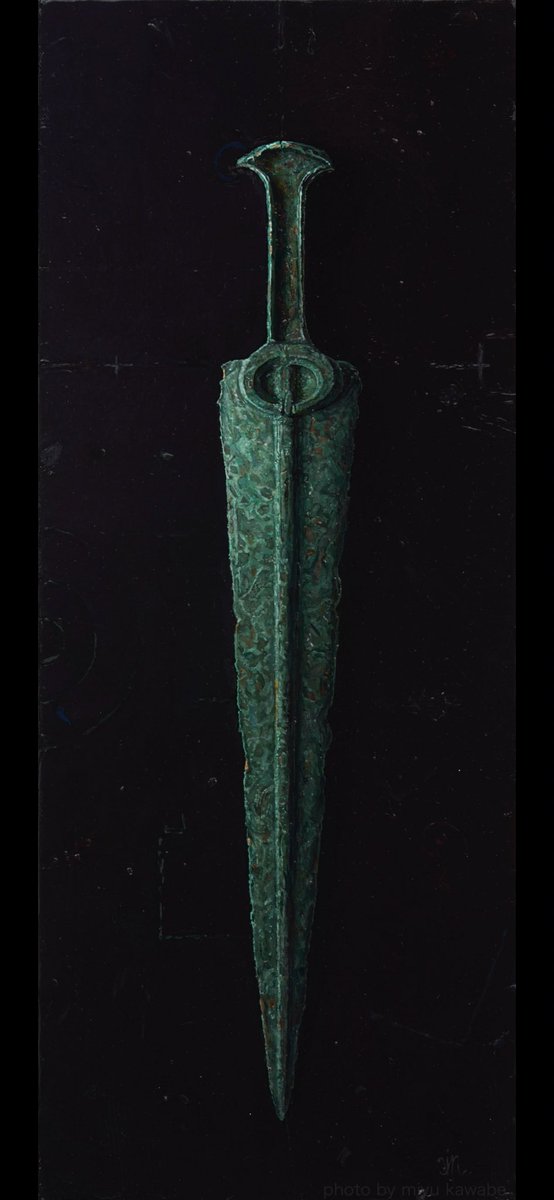 緑青色の剣』 キャンバス/油彩 20.2×3.8×50.2 cm 2025〜2026年制作