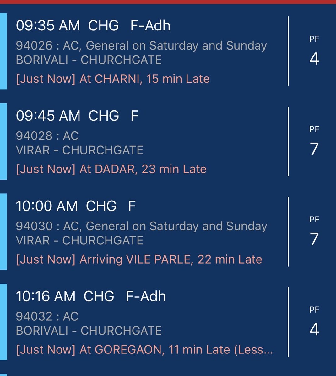 parag_sm's tweet photo. @drmbct all AC local taking granted .. people travel from AC local has no value of time it seems.. every single day it’s delay by 15-30 mins delay..

Right now 10.16 from bvli actually left at 10:35 from Bvli.. what is the reason for same.. its happening since months https://t.co/T1qeAiH1dX