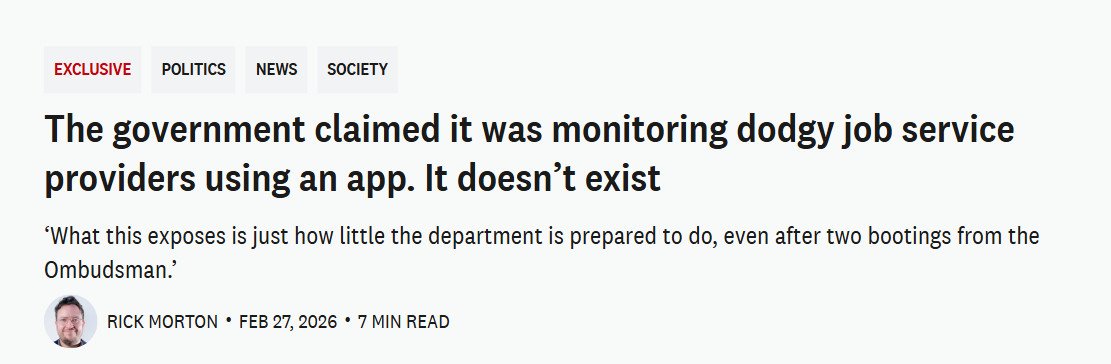 I tried to FOI this app, which the Department said it built to track job provider punishments. It turns out it doesn't exist, and they've lied to the Commonwealth Ombudsman
crikey.com.au/2026/02/27/ric…