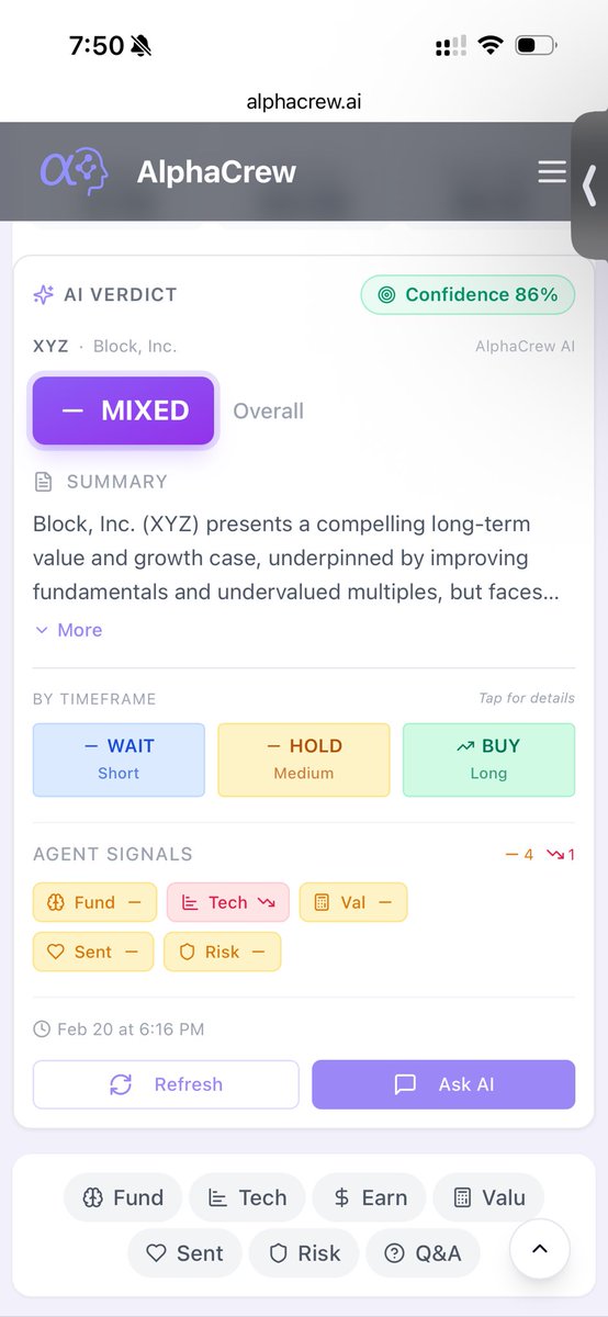 AlphaCrew_AI's tweet photo. Is $XYZ Block. Inc. a buy after the layoff announcement from Jack Dorsey, the market seems to think so. 

Below is what AlphaCrew AI thinks 👇 https://t.co/rg3CYMM1L1
