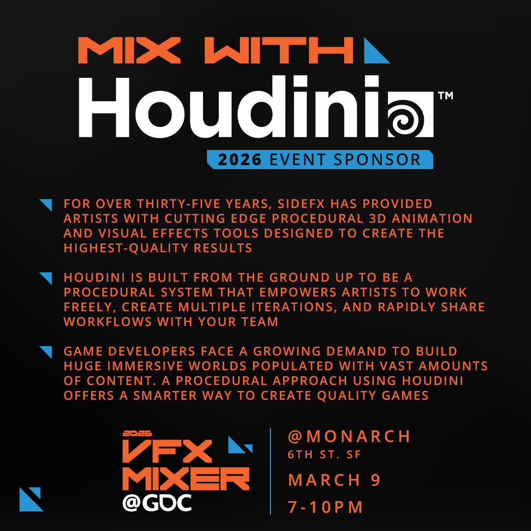 Beyond_FX's tweet photo. 🎉 Excited for #GDC? 

Stop by the #VFXMixer on Monday, March 9 @ 7:00 PM to mix with the folks from @sidefx 

#GDC2026 #RealTimeVFX #GameDev https://t.co/xGt0iTu03v
