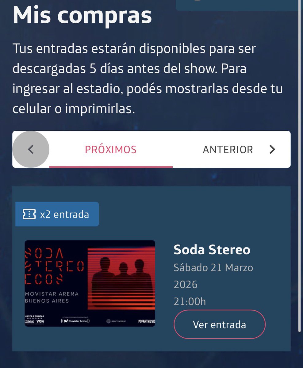 PauliPad's tweet photo. VENDO DOS ENTRADAS PARA SODA STEREO PLATEA ALTA EN EL MOVISTAR ARENA BUENOS AIRES-ARGENTINA para el 21 de marzo 
Alguien sabe si se pueden transferir? No me da la opción https://t.co/hon1eaJEkI