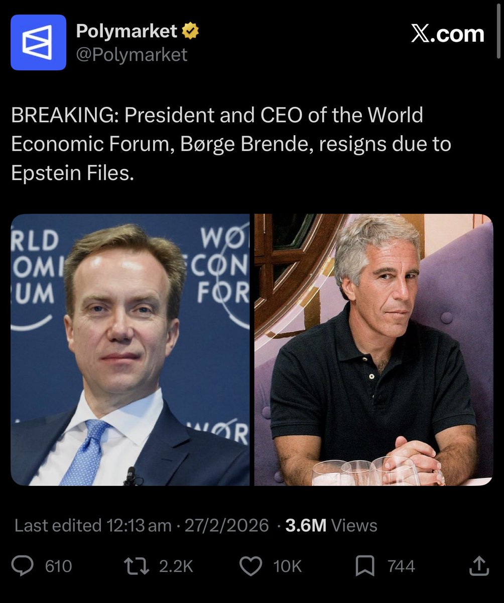 ❤️💛💚💙

President of World Economic Forum just resigned because of Jeffrey Epstein Files.

😏 He probably left because he was so upset for the Children Victims.

Red Pill SuperCycle.