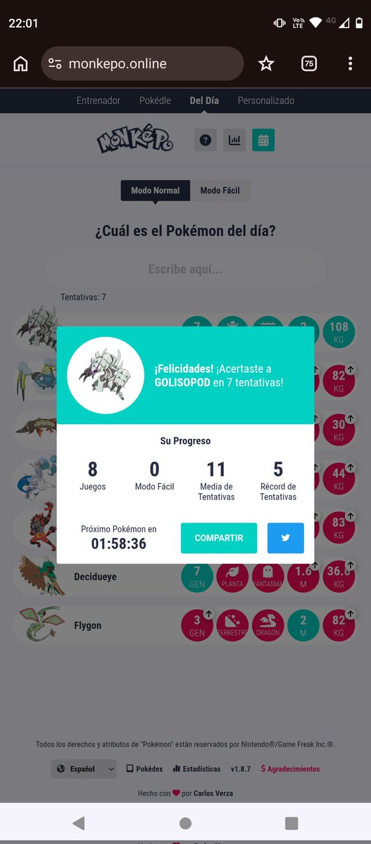 Tooaasttyy's tweet photo. Día 8 adivinando kokemon, gran gen la 7

MONKÉPO - 26/02/2026 - 7 tentativas

🟢🟢🟢🟢🟢
🟢🔴🔴🔴🔴
🔴🔴🟢🔴🔴
🟢🔴🔴🔴🔴
🟢🔴🔴🔴🔴

#monkepo #pokemon

https://t.co/ylQgSOHrCV https://t.co/dzSVGhJ0AX