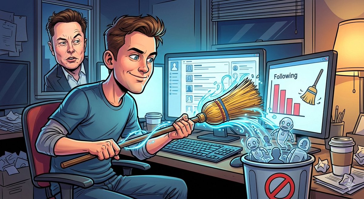 "أعلنتُ حالة الطوارئ.. التمشيط جاري على قدمٍ وساق! 🧹🔥
​أكثر من 60 حساباً من الذين 'يتابعون ويفصلون' غادروا القائمة بلا عودة. هناك متعة غريبة في تنظيف الحساب من الأرواح المخادعة، رغم أنني أشعر بأن عين 'إيلون ماسك' تلاحقني وقد يظنني روبوتاً ويقفل الحساب! 😂
​سألني أحدهم: 'هل أنت