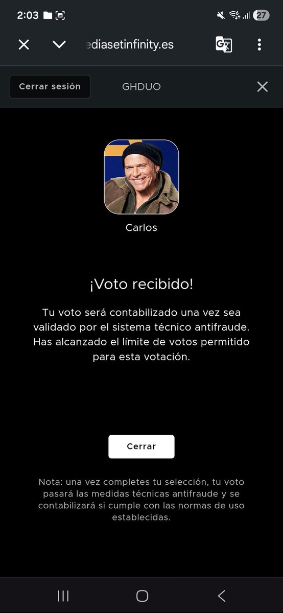 Gana Carlos.  #GHDúoFinalistas