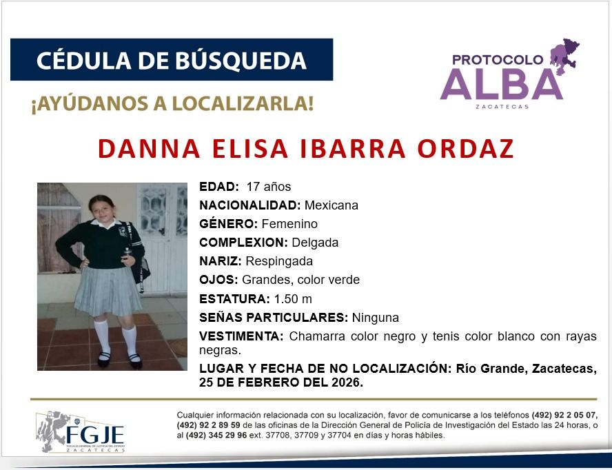 #Comparte

Danna Elisa Ibarra Ordaz, de 17 años, se encuentra desaparecida desde este miércoles en Río Grande. Su familia pide apoyo para localizarla.

¡Gracias por compartir!