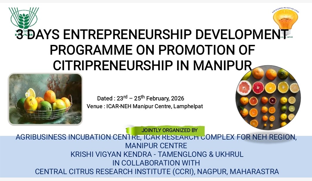 NNepoleanShaiza's tweet photo. Citripreneurship in Manipur

Kamjong Farmers members of #LAMPS #PACS limited participating at Entrepreneurship Development Programme, ICAR- NEH Manipur Centre https://t.co/AV2bKml0rg