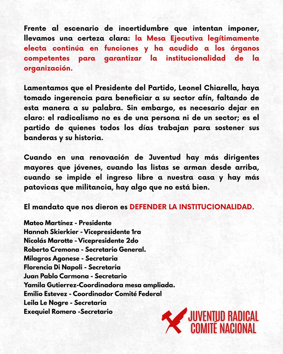 Ante los atropellos y la situación de incertidumbre que ha generado un sector, dejamos una certeza clara: La mesa ejecutiva legítimamente electa en diciembre, continúa en funciones y ha acudido a los órganos competentes para garantizar el respeto a la institucionalidad de la JR.