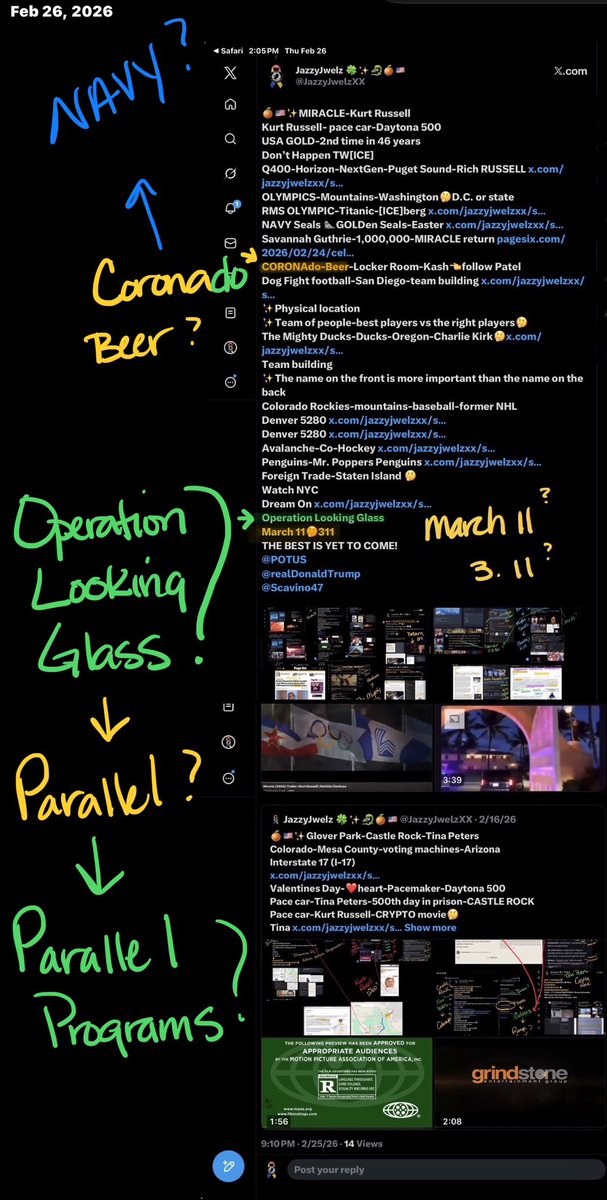 JazzyJwelzXX's tweet photo. 🍊🇺🇸✨PARADEs or restraints?
Shadow brokers
March 11
3.11
Operation Looking Glass https://t.co/QfqaL7h3Vm
Mirror
Mira
Reflections are important https://t.co/AIZ3fNyJT2 profile-looking glass
Pick UP your phone 
PARALLEL-underground 
Doomsday Plane ✈️ Nightwatch-LAX🤔 https://t.co/O4BtQUyaoY
Mystery plane ✈️ 
White House
September 11,2001
Looking Glass
E-4B-Nightwatch
Ghosts of the East Coast-Doomsday ships🤔
301-scary US Military https://t.co/NDjv1VB3Ov
Parallel programming-counter programming
SOTU<>Peoples State Of The Union
Superbowl<>TPUSA All American Halftime Show 
A parade that will never be forgotten 
Hawaii-accidental missile🤔 https://t.co/ngKnYgJHkz Snowden-Russia🤔
Beer 🍺 CORONAdo-Navy-Seals-Sea Dogs-San Diego https://t.co/rbFuhNBzbU
Seychelles 
Beer for my horses 🐴 https://t.co/TnvChDzHWc Revelations  🤔
3
Arizona-Rangers🤔
@realErikDPrince 
@kadmitriev 
Wait until you learn who has been talking to you here
@POTUS 
@realDonaldTrump 
@Scavino47