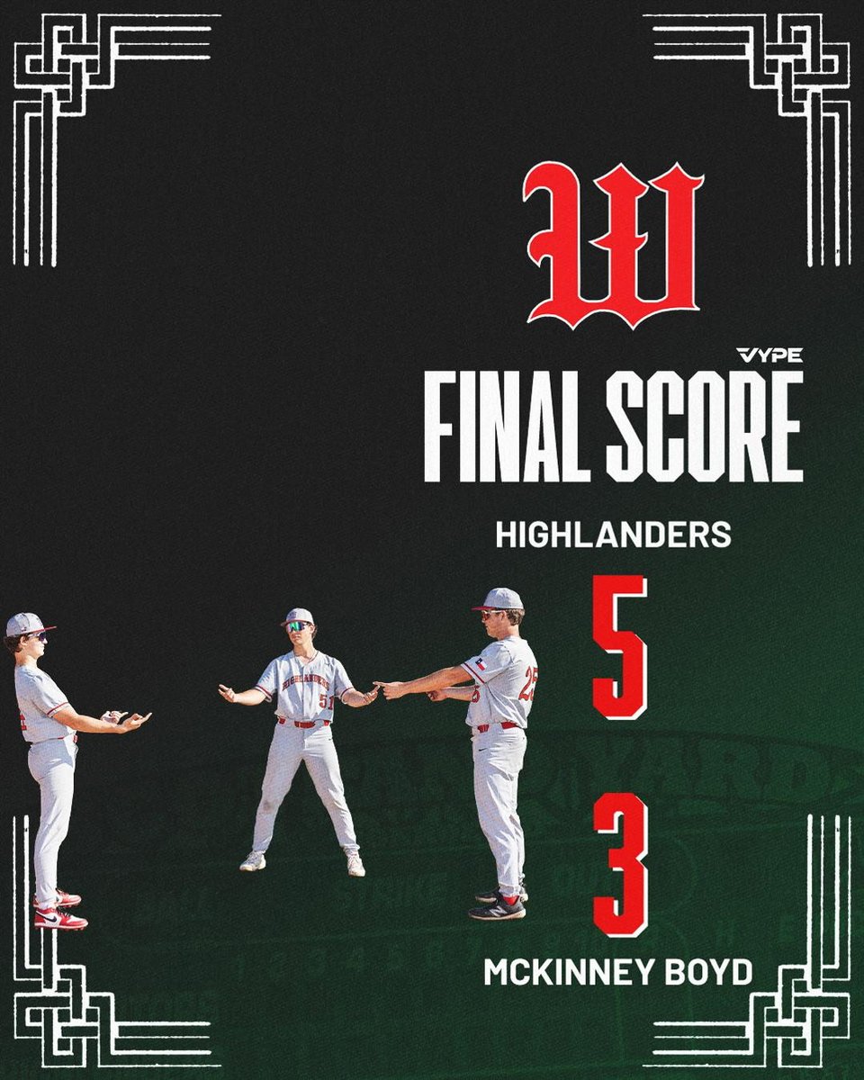 twhsbaseball's tweet photo. FINAL: Highlanders 5 | McKinney Boyd 3
The Woodlands Varsity gets it done on the road.
Grit. Composure. Execution.
That’s Highlander Baseball. ⚾️⚔️
#HighlanderBaseball https://t.co/UWxLpct3bx