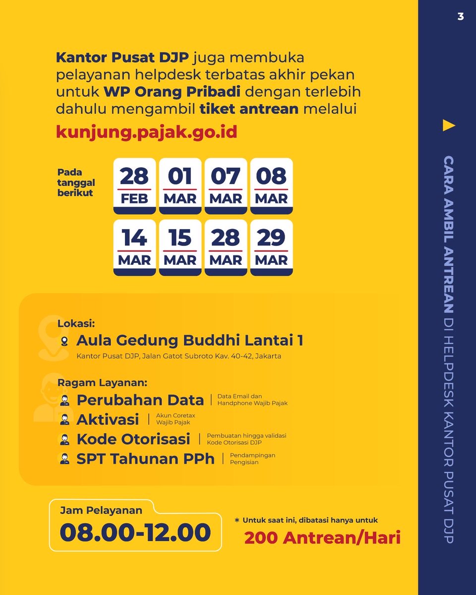 Mau lapor SPT tapi sibuk di hari kerja? Tenang, #KawanPajak! Kantor Pajak kini hadir lebih dekat dengan membuka layanan di akhir pekan (Sabtu &amp; Minggu) untuk mendampingi kamu menuntaskan kewajiban pelaporan SPT Tahunan. 

Pastikan #KawanPajak memantau secara berkala akun media