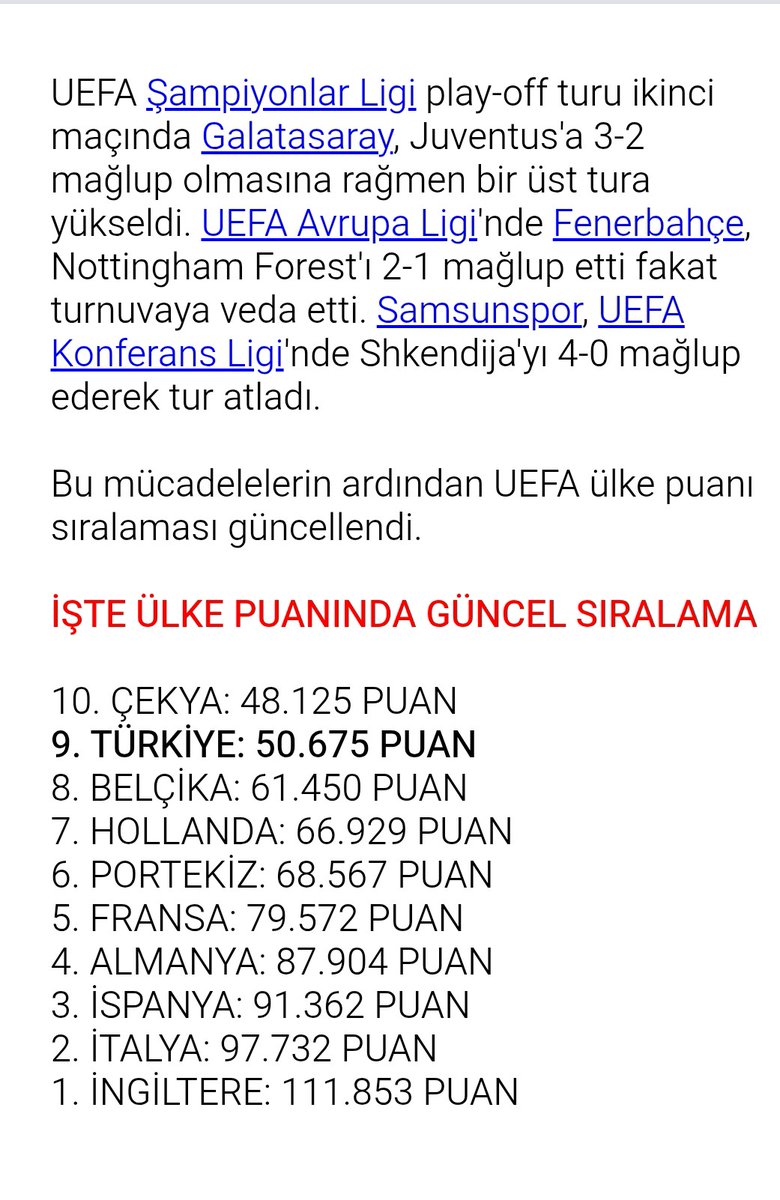 UEFA ülke puanı güncellendi! İşte sıralama...