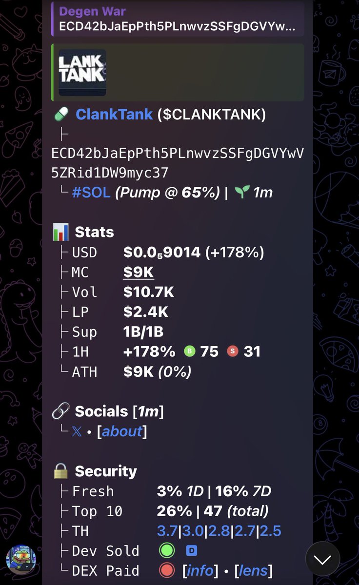 DegenWar01's tweet photo. CA>> ECD42bJaEpPth5PLnwvzSSFgDGVYwV5ZRid1DW9myc37
#memecoin #solana #Degen https://t.co/BwLtp6rjdE
