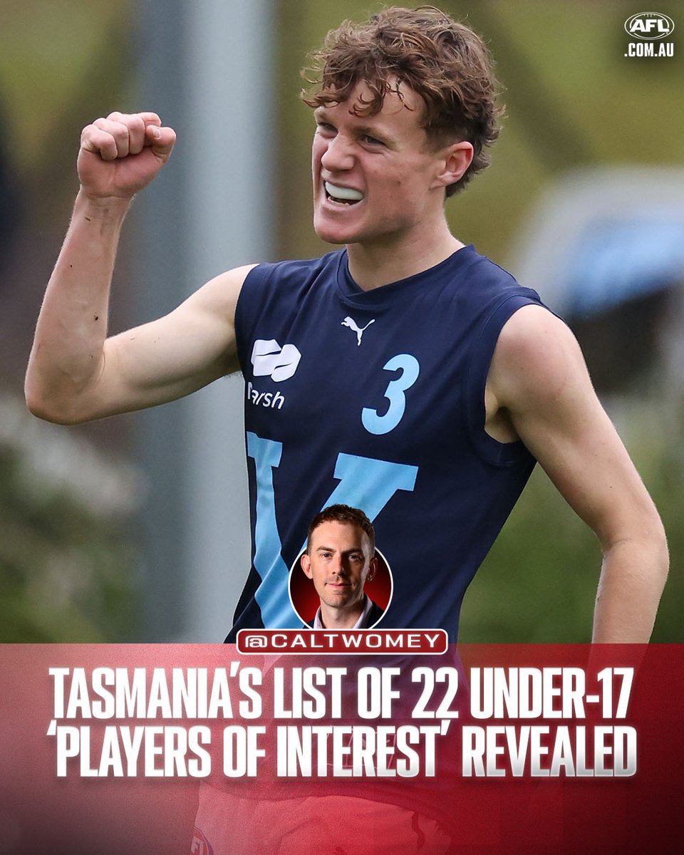 CalTwomey's tweet photo. Tasmania sent letters to 22 under-17 prospects they nominated as 'players of interest' who can sign with the club this year and take themselves out of the 2027 draft.

They include father-sons, NGA and northern Academy players. The full list 👉 https://t.co/krGQ97rXih https://t.co/GVik2V6iYz