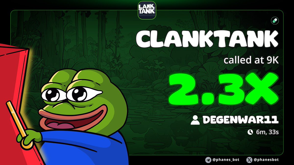 DegenWar01's tweet photo. 2x pump on my alpha call on #CLANKTANK

CA>> ECD42bJaEpPth5PLnwvzSSFgDGVYwV5ZRid1DW9myc37
#memecoin #solana #Degen https://t.co/uGdkDTKSJP