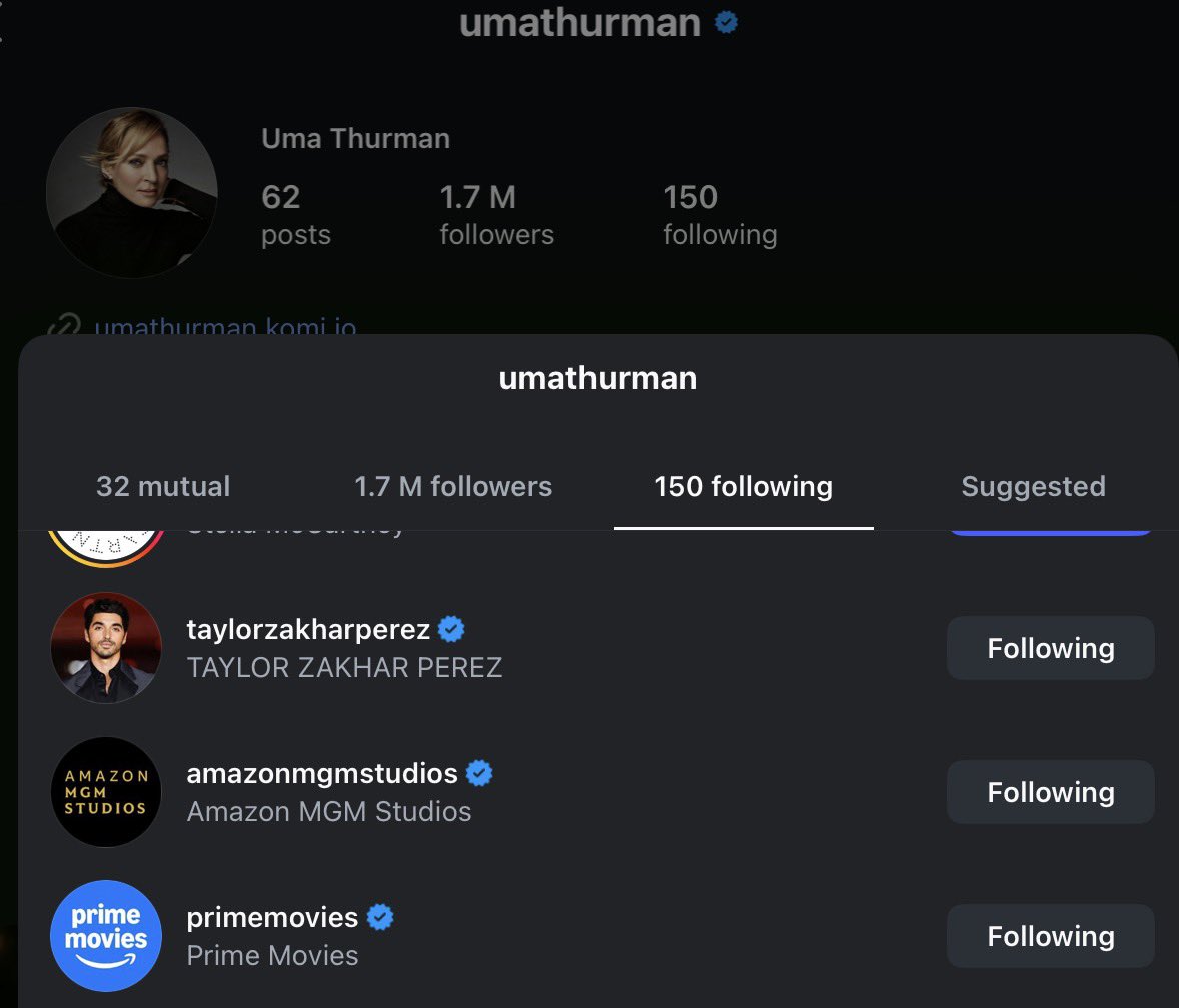 Why am i just realising that TZP is the only rwrb castmate that Uma Thurman follows 🥹🥹🥹