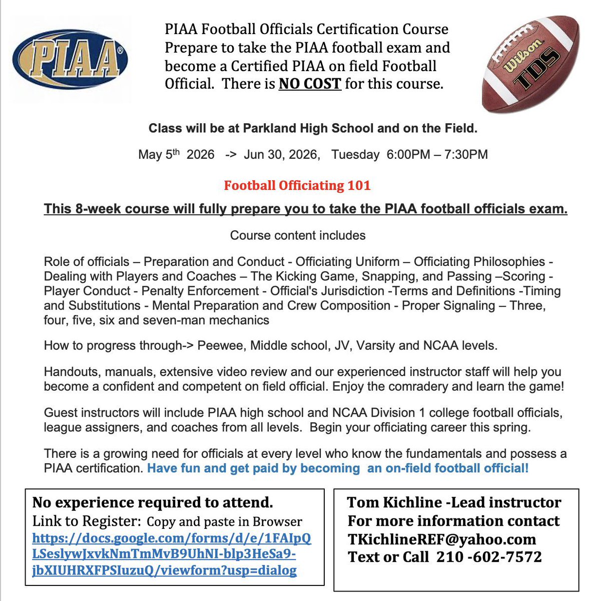 PaFootballNews's tweet photo. For anyone interested in becoming a football official. https://t.co/1xvvk0yWsI