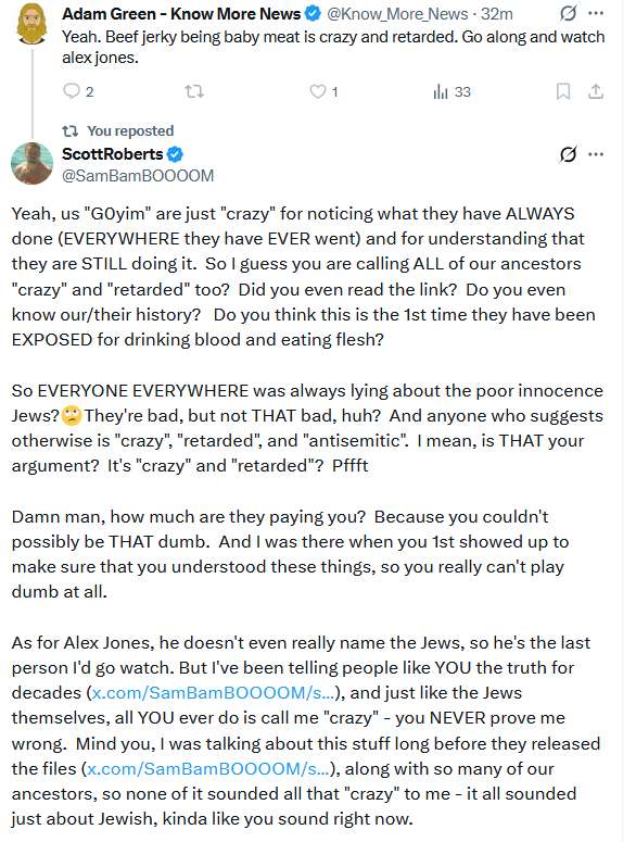SamBamB00M's tweet photo. @Know_More_News Not even going to answer, huh?  Just going to keep blocking me?  

Were our ANCESTORS "crazy" and "retarded" too?  Were they ALL lying?  Can't you read the link?  Why would you even deny it or defend them?  The fact that you won't even answer speaks for itself. https://t.co/222OlIW1dn