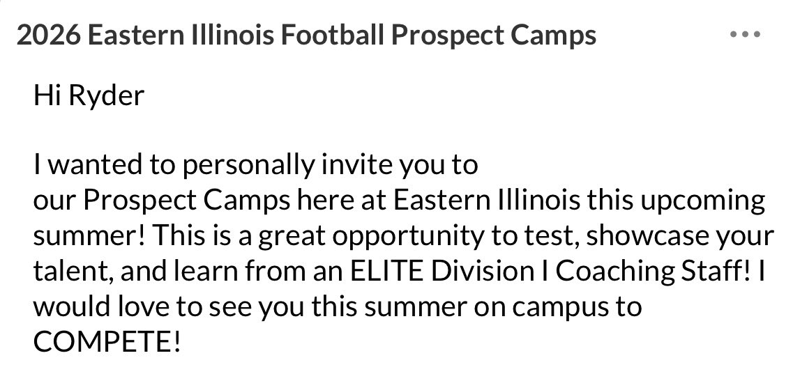 ryder_murphree's tweet photo. Excited to receive an invite from @EIU_FB for the summer Prospect Camp ! Thanks @Coach_Bru50 &amp; @CoachStrobel 💪🏽 looking forward to it. 

@PlayBookAthlete @Rivals @PrepRedzoneAL @247Sports @HallTechSports1 @TopPreps https://t.co/AkZqVdIXMm