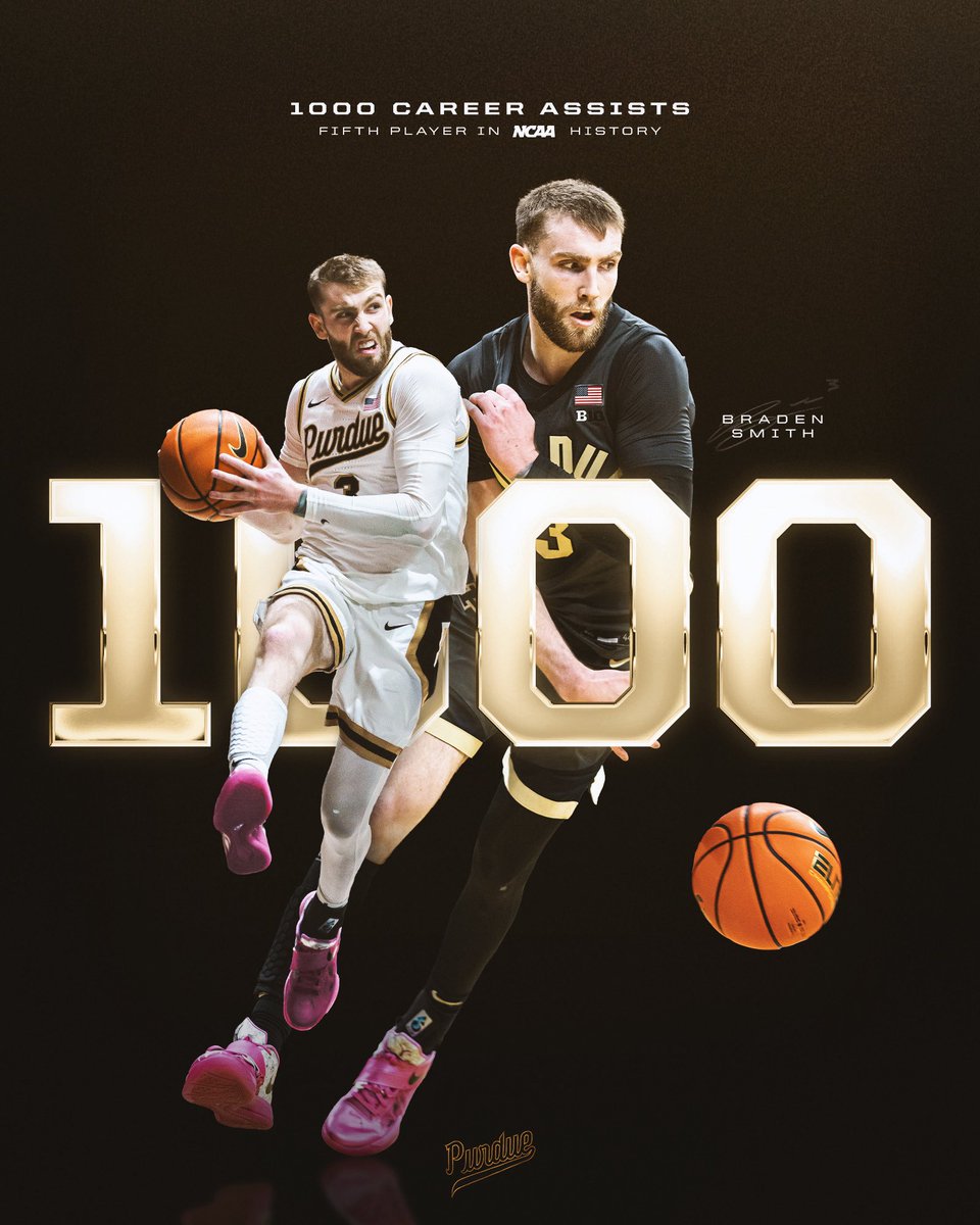 1️⃣0️⃣0️⃣0️⃣ 

🫳🪙 Braden Smith is 5th player in <a href="/NCAA/">NCAA</a> history to dish out 1,000 career assists.