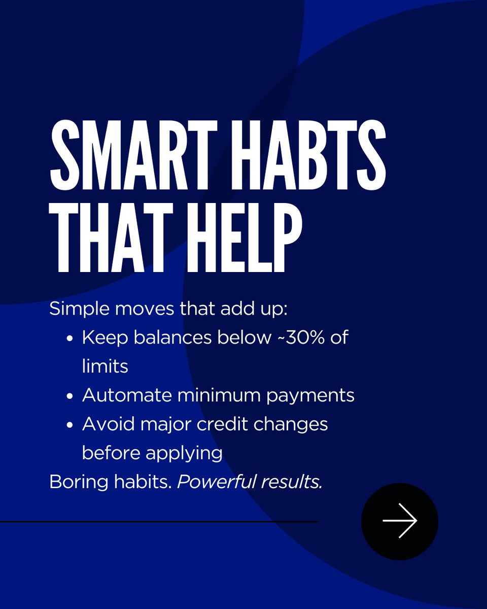 purpose_funding's tweet photo. If your score feels stuck, focus on what actually moves it:
✔ Pay on time — every time
✔ Keep balances under 30% of limits
✔ Avoid opening new accounts right before applying
Want to see where you stand?
📲 (866)577-3863 
💻 https://t.co/kbEpNITSLu
.
#CreditConfidence #Mortgage https://t.co/XhoN5X4bPH