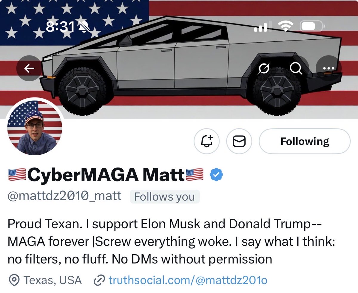 Shoutout to a patriot that always supports other accounts:

Give this guy a follow <a href="/mattdz2010_matt/">🇺🇸CyberMAGA Matt🇺🇸</a>
