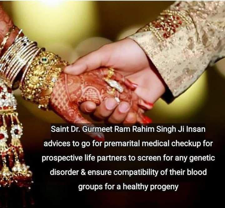 Jaiya_Thakur07's tweet image. Good health is very important for a happy life. Saint Gurmeet Ram Rahim Ji motivates people to be aware of #CompatibilityTests before marriage and know the important things to check. These tests include blood group, genetic diseases, &amp;amp; overall health. #ThingsToCheckForMarriage