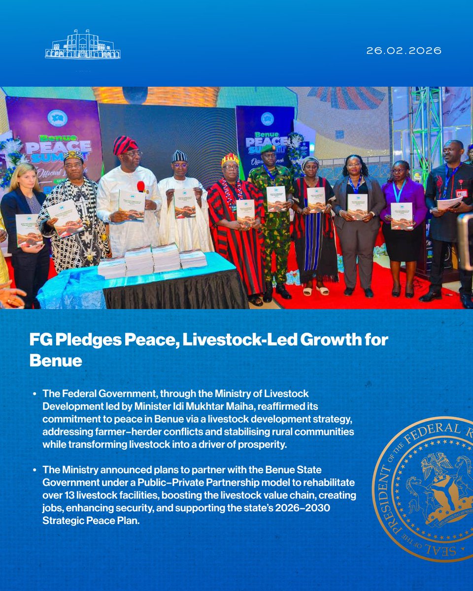 FG Pledges Peace, Livestock-Led Growth for Benue

<a href="/asovilladigital/">State House Abuja, Nigeria</a> | <a href="/Ngfmld/">Federal Ministry of Livestock Development</a>