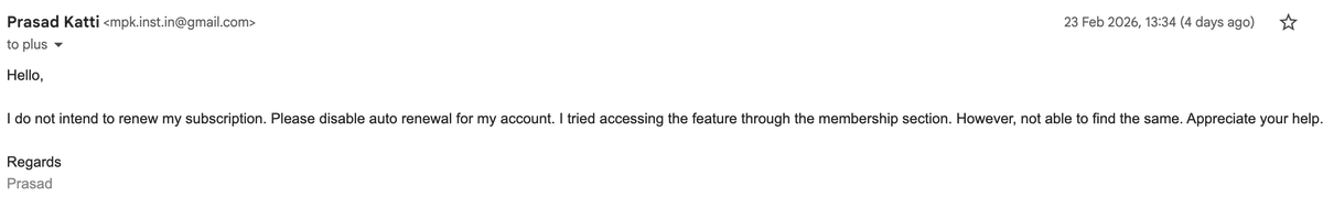 praskatti's tweet photo. @Inc42 can you look into this at the earliest and cancel the subscription. I  have been clear I dont want to incur this expense. https://t.co/IiAsbP7drf