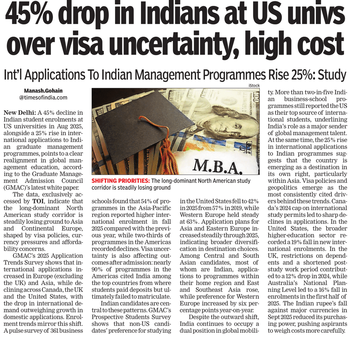 45% drop in Indian enrollments at US universities.

Visa uncertainty driving post-admit drop-offs. Canada, UK, Australia tightening visas + Rupee depreciation raising costs

Great opportunity beckons for Indian private universities with outbound demand recalibrating. Hopefully