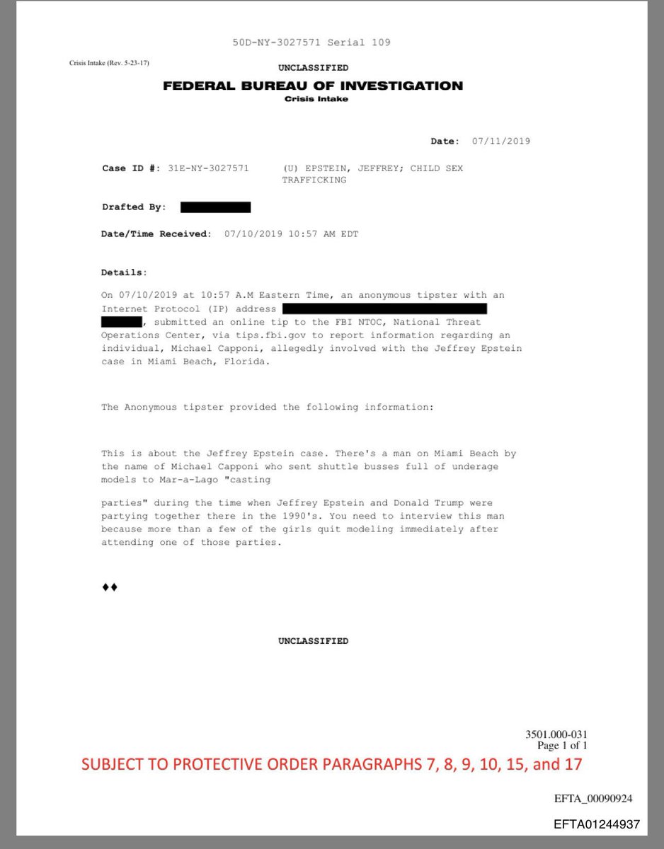🚨 HOLY CRAP — 2019 FBI tip claims that Miami guy Michael Capponi was SHUTTLING BUSES FULL OF UNDERAGE MODELS to 1990s Mar-a-Lago “casting parties,” when Epstein &amp; Trump were partying there!!

Sick detail: Girls QUIT MODELING after JUST ONE party.