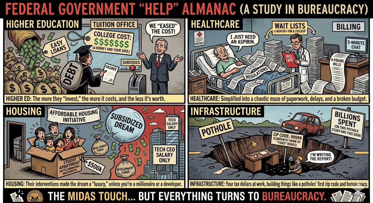 AFPND's tweet image. The pattern is always the same.

Government steps in to “help.”
Costs go up.
Results get worse.
Bureaucracy explodes.

We deserve better than a system that spends more, delivers less, and calls it progress.

#LimitedGovernment #MoreFreedom  #BetterResults #AFP #NorthDakota