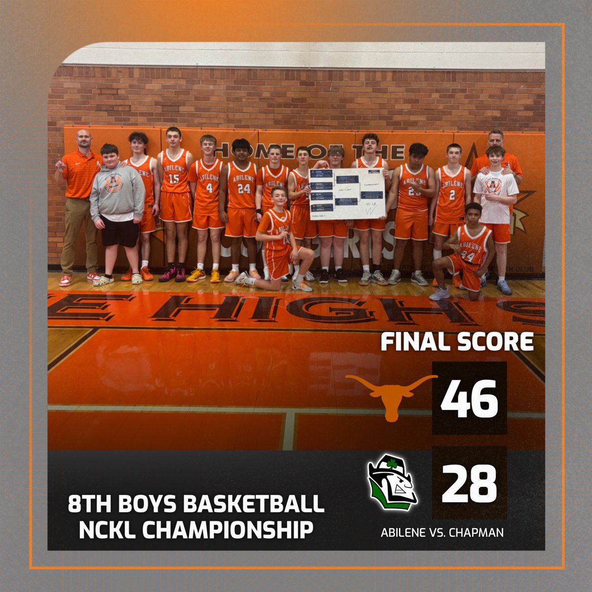 AbileneCowboys's tweet photo. 🏆NCKL Champions! 🏀
Congrats to our 8th Grade Boys Basketball team on winning the NCKL Championship today! Great job to the players and coaches on an awesome finish to the season! https://t.co/zNaW5CgvMK