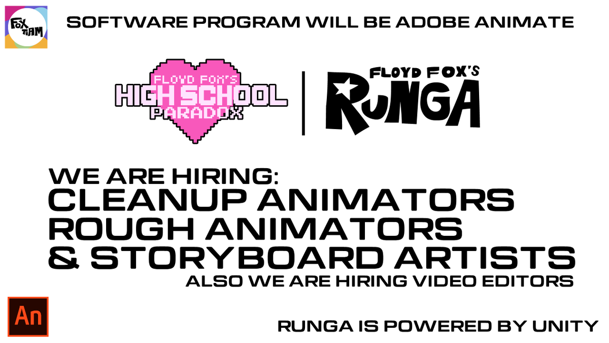 FOX TEAM is hiring! 
Join us on new Floyd Fox creatures as a 
cleanup animator, 
rough animator, 
storyboard artist, 
or video editor. 
Be part of something bold, fun, and full of heart! 
#FoxTeam #AnimatorSearch #StoryboardArtist #VideoEditors #NowHiring