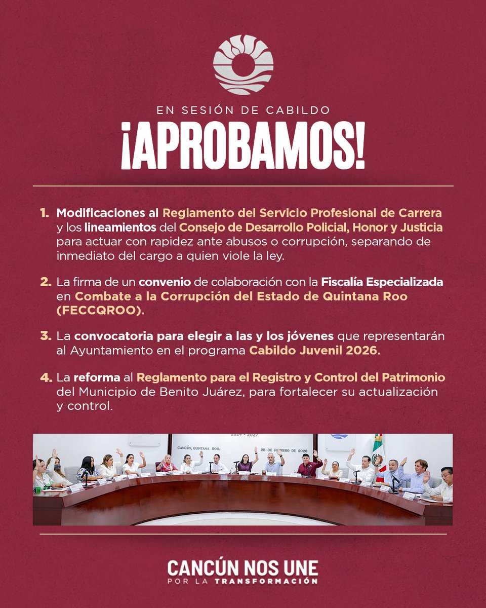 En Sesión de Cabildo, fortalecimos la transformación policial con mecanismos más rápidos para separar del cargo de forma inmediata a cualquier elemento que incurra en abusos, corrupción o ilegalidades que afecten a la ciudadanía. (1/2)