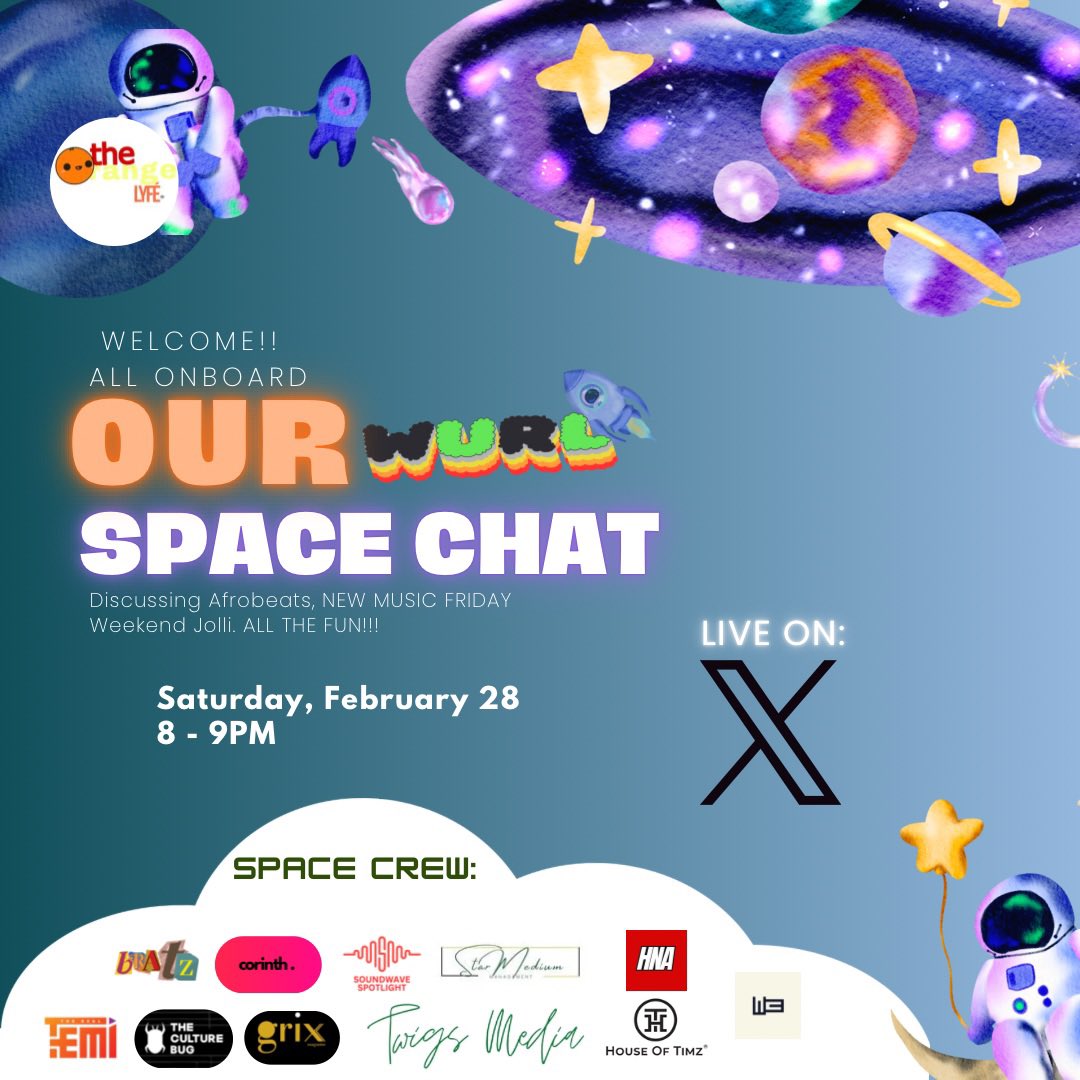 Hi everyone! Sound meets conversation at Our Wurld Space Chat. 🛸 

A live room for fresh records, rising talents and honest industry talk.
Pull up and be part of the energy. ⚡️

📆 Saturday, February 28
⏰ 8:00 PM (GMT +1)

#OurWorld #MusicDiscovery #MusicSpaces #ArtistCommunity