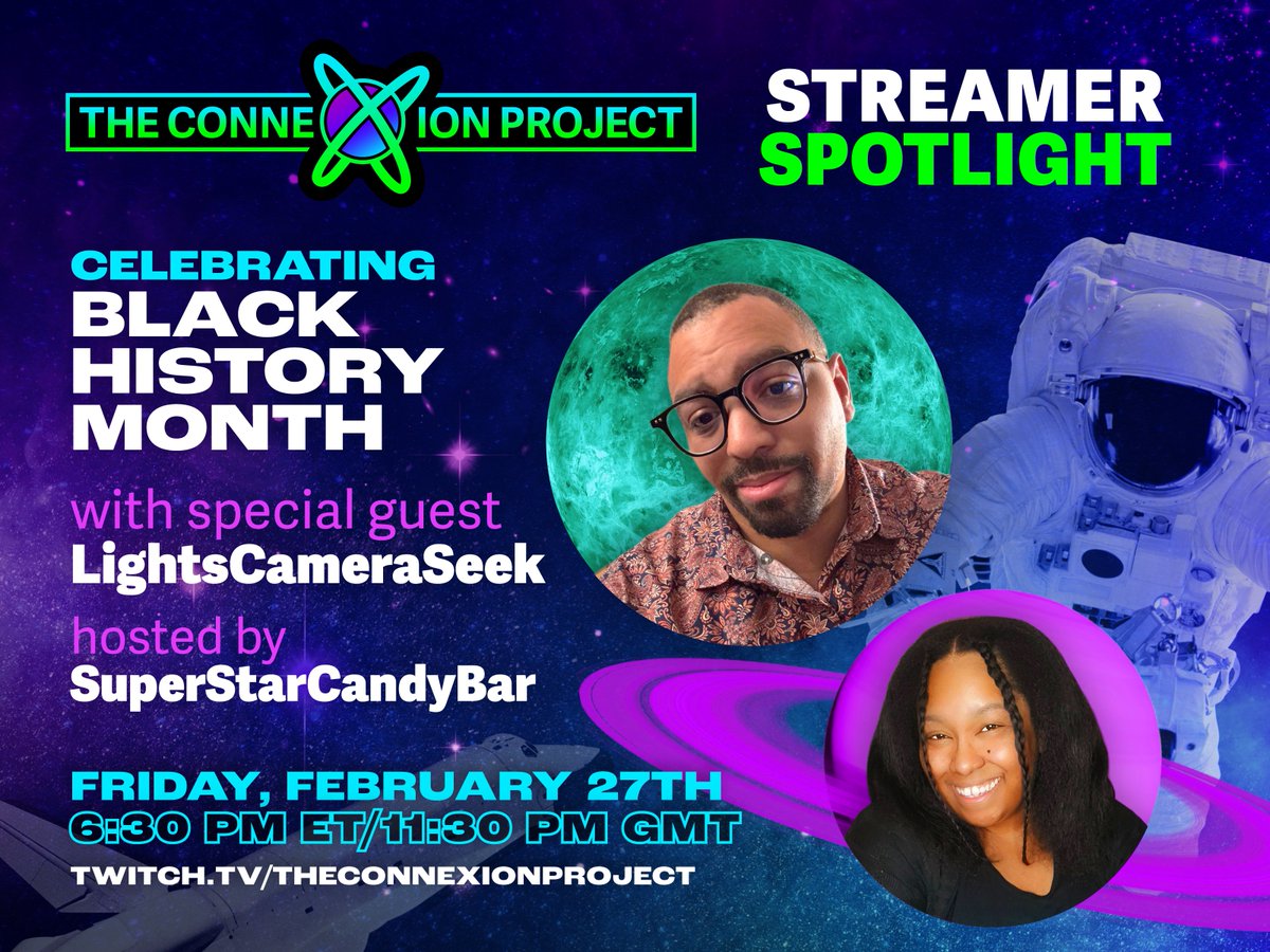 ConnexionProj's tweet photo. Be sure to join us for this special Streamer Spotlight as our own @SuperStarCB  talks with @LightsCamSeek  
Will also be raising money for @playersvscancer !! https://t.co/7OOuotiE12