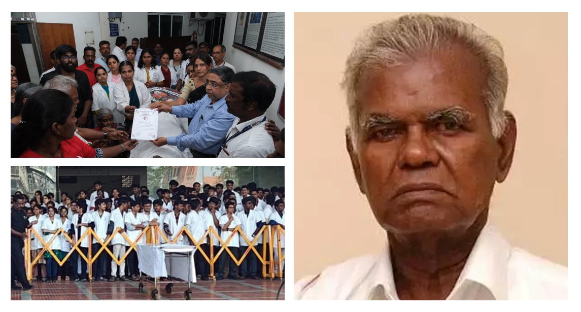 rggghmmc's tweet photo. An Expression of Gratitude: Thiru R. Nallakannu (1924-2026),a veteran Freedom Fighter and Communist Party leader,passed away at the age of 101 years on February 25, 2026, after a prolonged illness at the Rajiv Gandhi Government General Hospital. His family, in the highest order of benevolence has donated the mortal remains of this great soul for teaching medical students at the Madras Medical College. We, the faculty, staff, and students, express our gratitude to the noble expression of the family members. #NallakannuRIP @Subramanian_ma @PIB_India @pibchennai