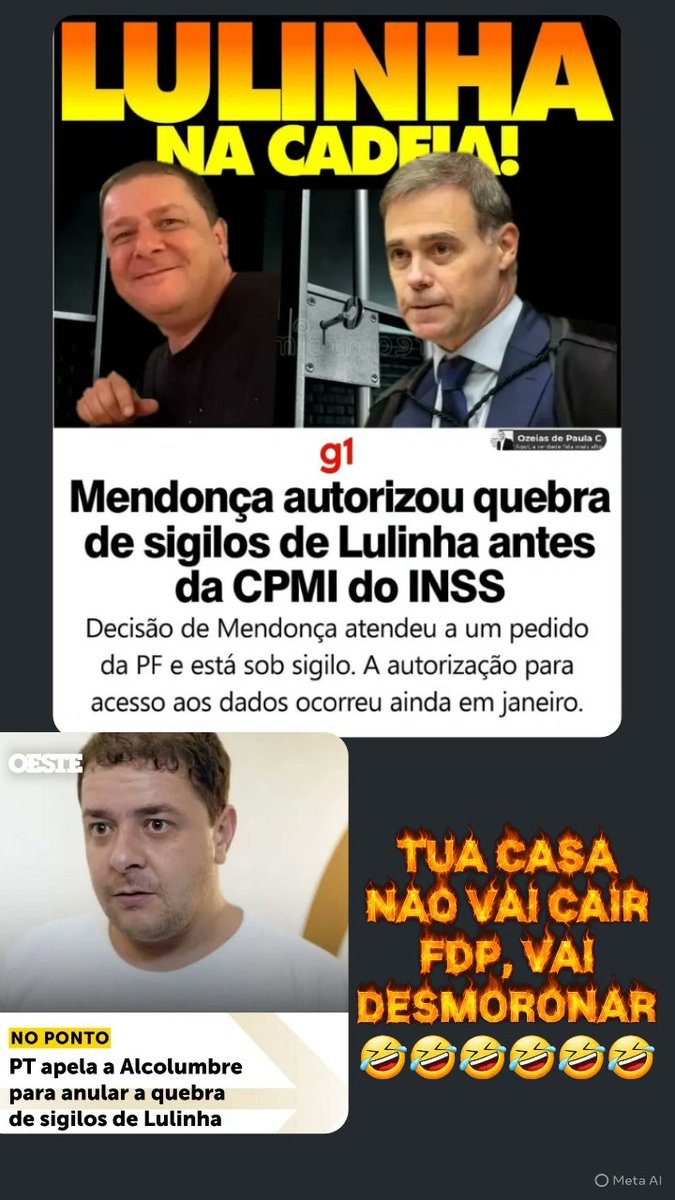 itamarejoaow's tweet photo. @pedrorousseff Kkkkkkk agora PF enjaular o ladrão dos velhinhos e deficientes do inss kkkkkk...o filhinho vulgo 9 dedos kkkk https://t.co/vDIr0dK0CA