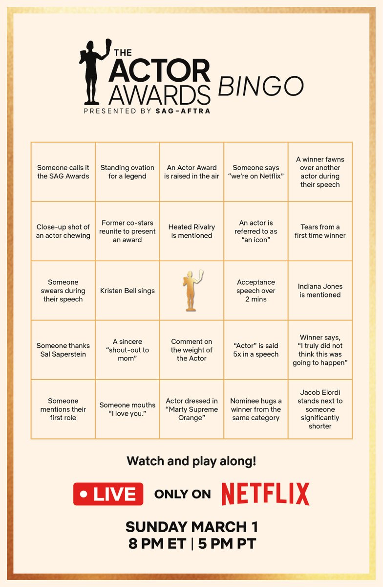 Get your predictions ready. The Actor Awards are LIVE on Netflix this Sunday, March 1 at 7PM ET / 4PM PT.