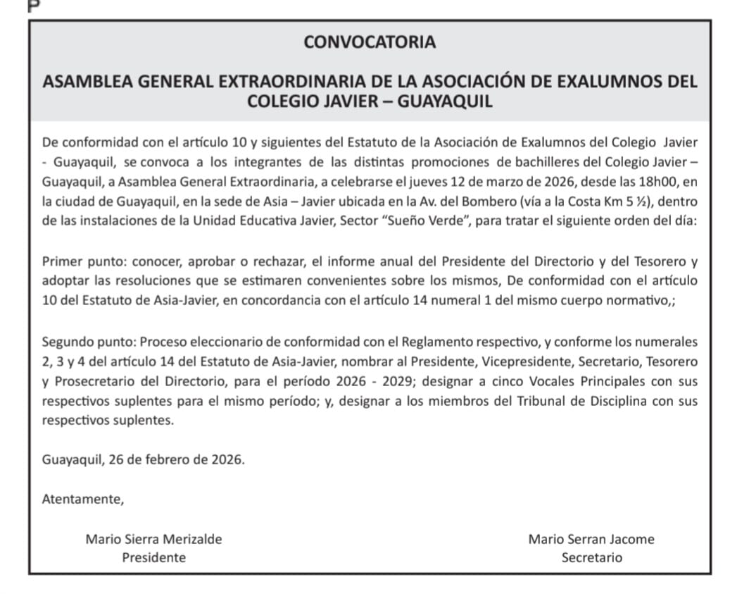 ASIA_Javier's tweet photo. Estimados ex alumnos
Compartimos con ustedes la convocatoria a asamblea extraordinaria realizada por este organismo y la convocatoria a elecciones de las nuevas dignidades de la asociación realizada por el comité electoral.

Amigos para Siempre, Amigos de Verdad. https://t.co/n6EYpyanbV