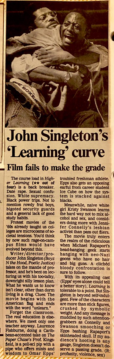 ClassicHBOGuide's tweet image. February 1996 @HBO - @omarepps @icecube @BustaRhymes @KristySwansonXO star in John Singleton’s college campus drama: HIGHER LEARNING - guide ad, newspaper ad, original @hartfordcourant &amp;amp; @USATODAY reviews #1990s #cinema