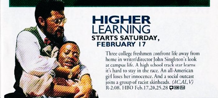 ClassicHBOGuide's tweet image. February 1996 @HBO - @omarepps @icecube @BustaRhymes @KristySwansonXO star in John Singleton’s college campus drama: HIGHER LEARNING - guide ad, newspaper ad, original @hartfordcourant &amp;amp; @USATODAY reviews #1990s #cinema