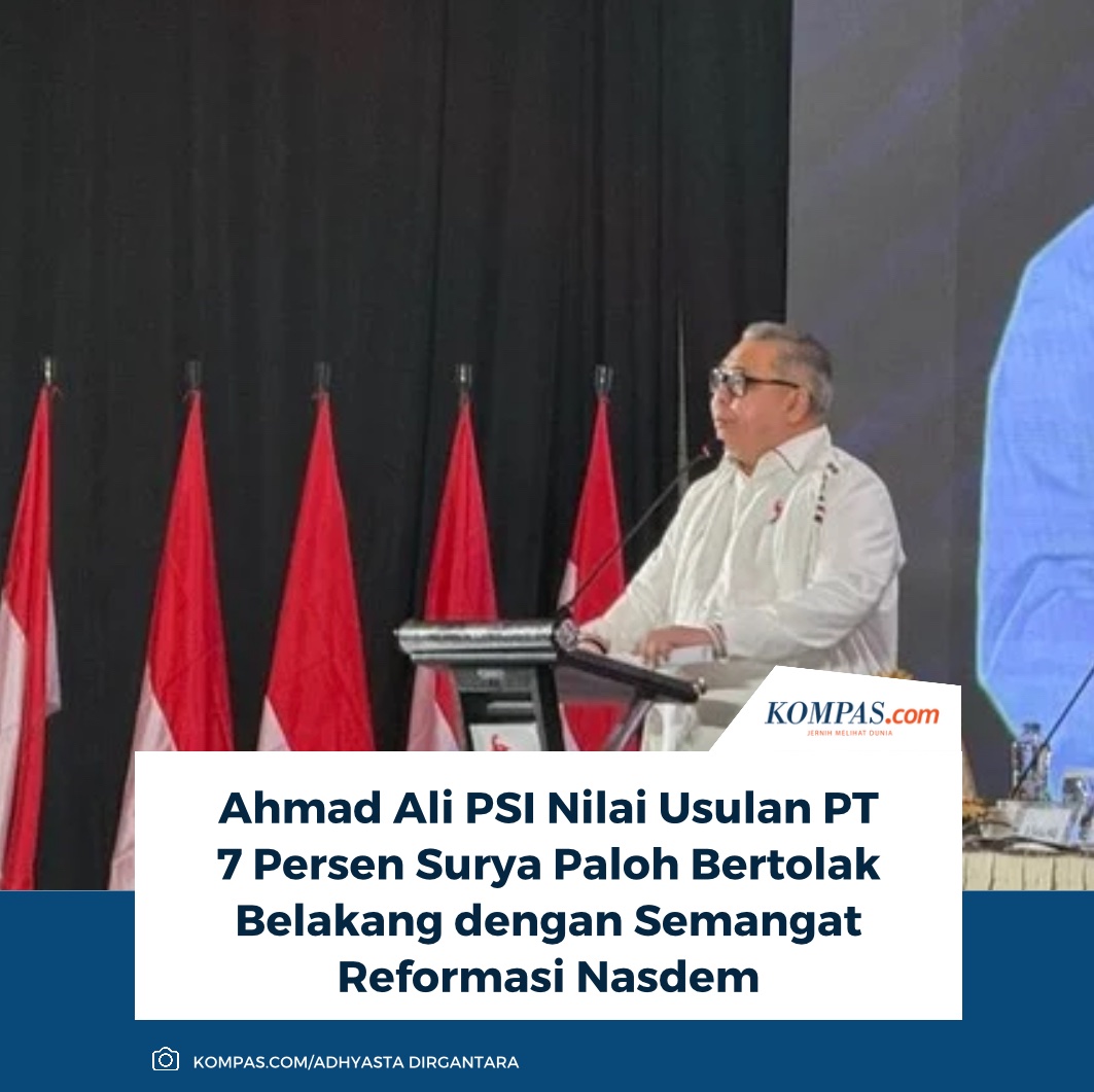 kompascom's tweet image. Ketua Harian Partai Solidaritas Indonesia (PSI) Ahmad Ali menilai usulan kenaikan ambang batas parlemen menjadi 7 persen yang disuarakan Partai Nasdem bertolak belakang dengan semangat perjuangan partai tersebut sejak Reformasi.

Baca di sini: nasional.kompas.com/read/2026/02/2…

~AA #PSI