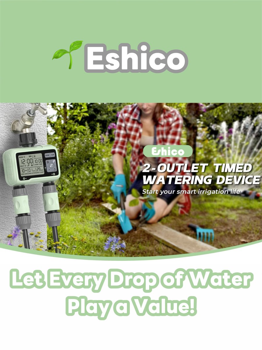 Eshico_Ningbo's tweet image. HCT-326🌻Water Timer: start your smart irrigation life!

🌱2 outlets &amp;amp; 2 independent programs
🌱Multi-scenario application
🌱2 watering cycles
🌱Precise controlled watering

Let Every Drop of Water Play a Value!💧

#WaterTimer #gardening #plants #Flowers #greenhouse #SmartGarden