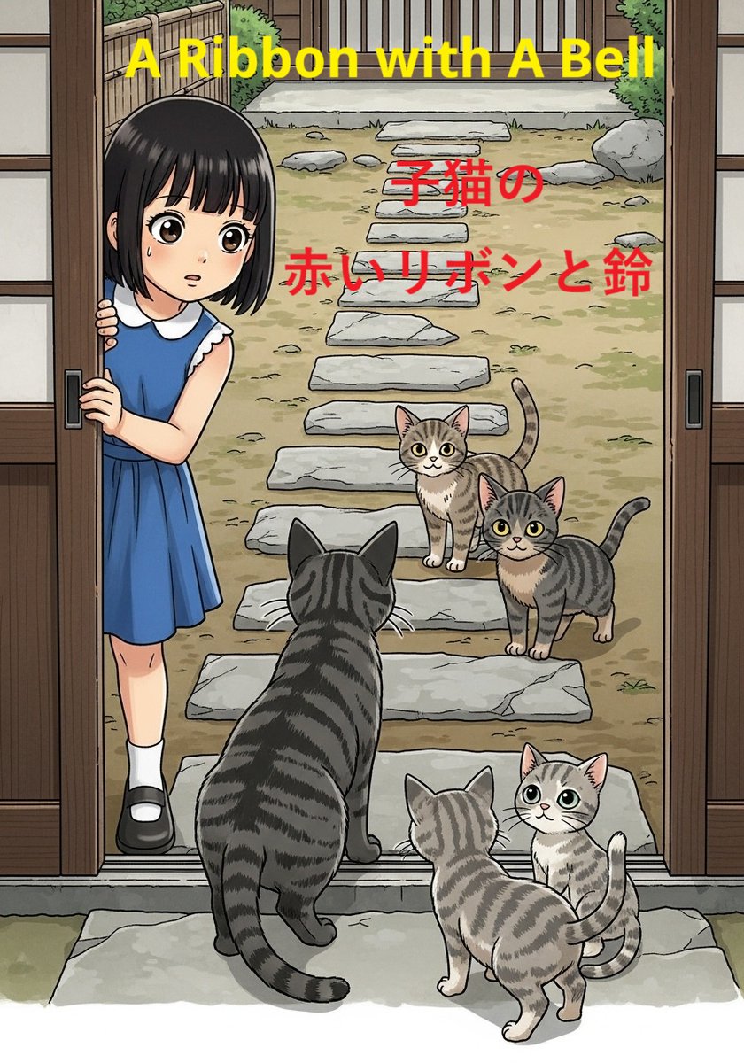 eigokiku's tweet photo. 英語学習！「子猫の赤いリボンと鈴: 英語学習バイリンガル絵本」　https://t.co/OBVDJM4Mp6　＃英語学習　＃英語　＃英語勉強　＃バイリンガル絵本　＃絵本　＃エッセイ　＃京都　＃猫　＃子猫　＃漫画　#回顧録　#音楽　#ミュージシャン　#シンガーソングライター　#アーティスト　#歌手 https://t.co/tnhx7qZ6Aw