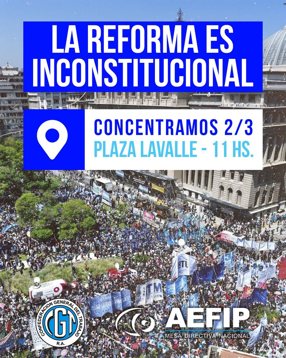 Los trabajadores y trabajadoras de AEFIP nos encontramos en: 

📍 *Esquina Lavalle y libertad*

🗓️ *Lunes 2 de marzo* 

🕚 *11hs.*