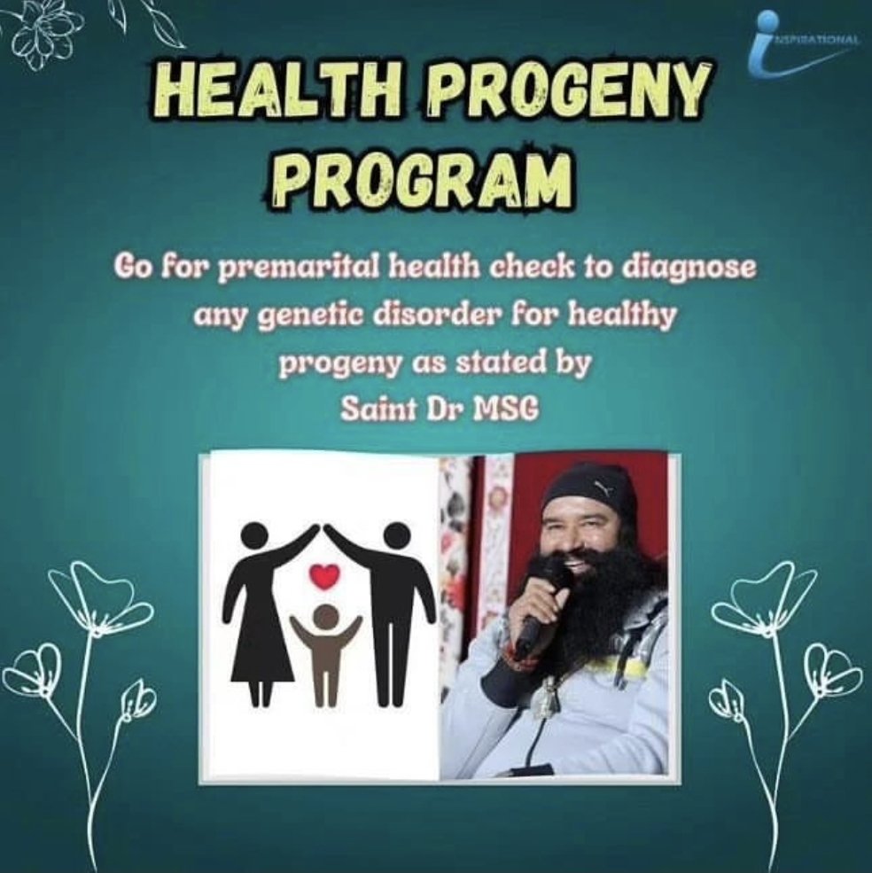 ImDiwakarJi's tweet image. Good health is very important for a happy life

Saint Gurmeet Ram Rahim Ji motivates people to be aware of #CompatibilityTests before marriage and know the important things to check.

These tests include blood group, genetic diseases, &amp;amp; overall health. #ThingsToCheckForMarriage